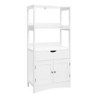 Mueble de baño con cajón y estantería alta, mueble auxiliar versátil con 2 estantes abiertos y armario de doble puerta en color blanco para entrada, cocina y sala de estar - details 1