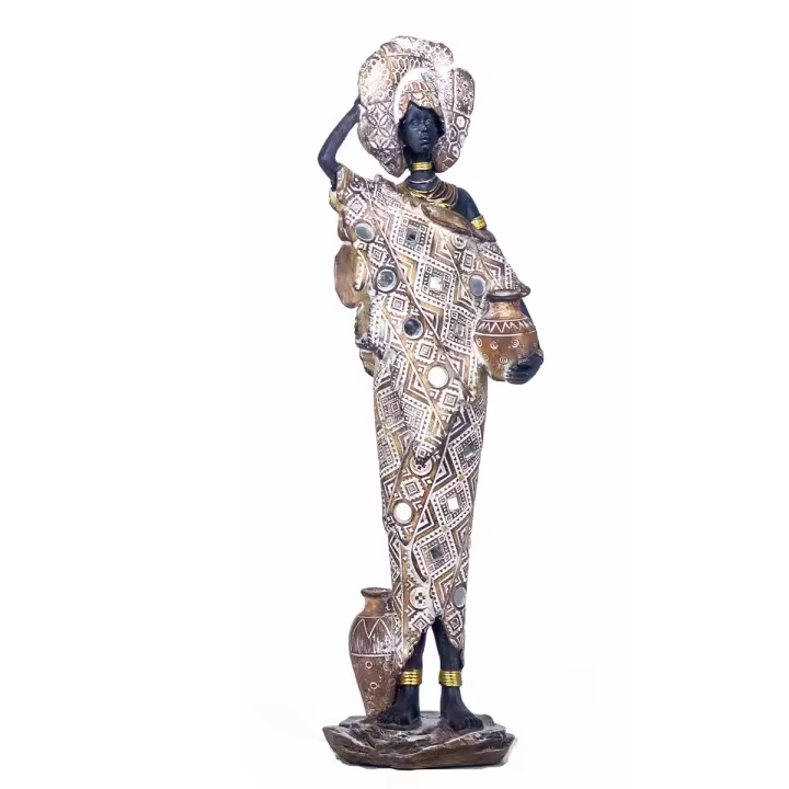 CAPRILO REGALOS & DECORACIÓN Figura Decorativa Multicolor de Resina "Mujer Africana Vestida con Jarrones" Adornos y Esculturas. Regalos Originales. Decoración Hogar. 12 x 8 x 38,50 cm - 1