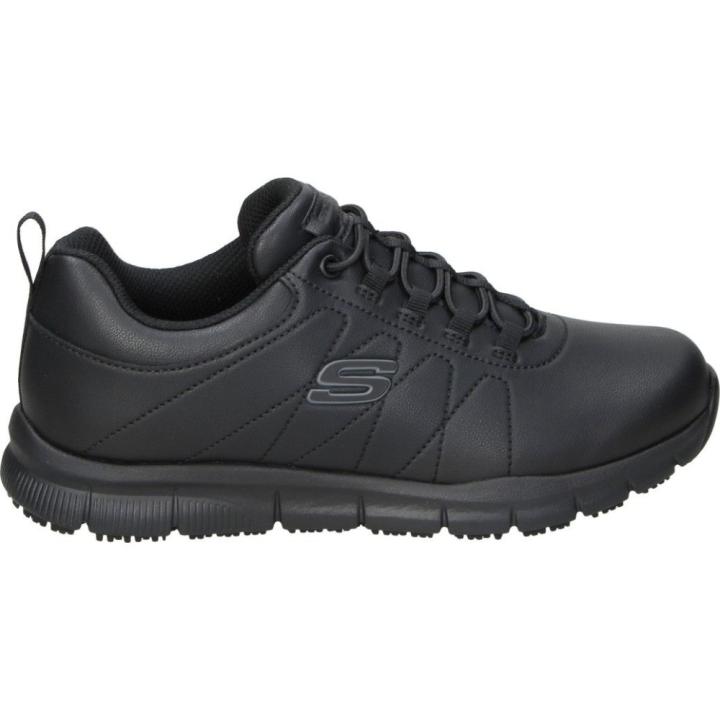 SKECHERS | Zapatos de Trabajo Skechers Work: Nampa Beja para Mujer – Zapatilla de Trabajo Negra con Cordones Elásticos – Suela Antideslizante – Memory Foam – Diseño contra Peligro Eléctrico – Modelo 108214EC-BLK