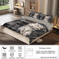 Juego De Cama Para Parejas Estilo Lindo Con Estampado De Gato 1 Funda De Edredón + 2 Fundas De Almohada Amigable Con La Piel Térmica Transpirable Y Lavable En Máquina Moderno - details 3