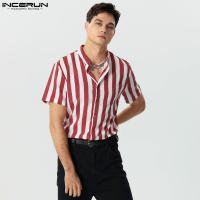 Blusa De Botones Para Hombre INCERUN Estilo Casual Verano Camisas De Punto Con Cuello Erguido Manga Corta Estampado Rayado Tallas Hasta 5XL - details 3