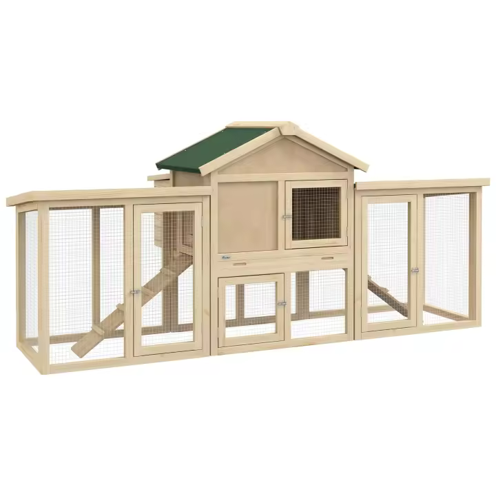 PawHut Gallinero de Madera 204x85x93 cm Jaula para 2-4 Gallinas Gallinero Grande con Nido Bandeja Extraíble Techo de Asfalto y Rampa para Exterior Natural - 1