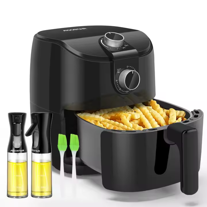 Combo Freidora de Aire 1500W 4L + 2 Pulverizadores Aceite Spray Cristal, BPA-Free, temperatura de 80-200℃, temporizador de 30 Min, AIGOSTAR - 1