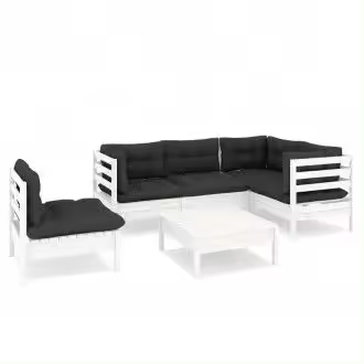 VIDAXL 3096413 conjunto para jardín de 6 piezas de mesa con sofás de madera de pino blancos y cojines color gris antracita - 1