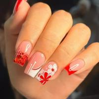 Juego De 24 Piezas De Uñas Postizas De Acrílico Con Diseño De Bocanada Y Puntos En Blanco Florido Uñas Postizas Francesas Para Baile De Ballet Longitud Media - details 11
