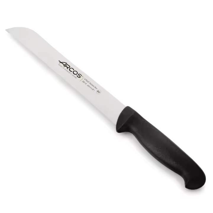 Arcos Cuchillo Panero Hoja Serrada Acero Inoxidable Nitrum 200 mm - Ideal para Cortar Pan con Facilidad - Mango Polipropileno Negro - Serie 2900 - 1