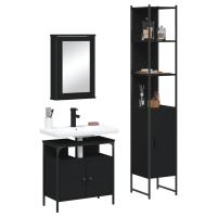 vidaXL Set de muebles de baño 3 pzas madera contrachapada en color Gris sonoma/Roble ahumado/Negro | almacenamiento funcional diseño moderno para baño dormitorio sala - details 2