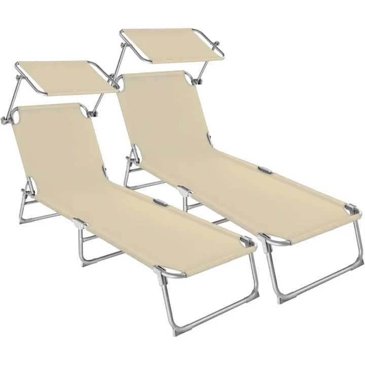 Set de 2 Tumbonas Jardín Exterior con Parasol y Respaldo Regulables, Tumbona Plegable con Reposacabezas, Tumbona Playa Resistente a la Intemperie, Tumbona Piscina Carga Máx. 110 kg - 1