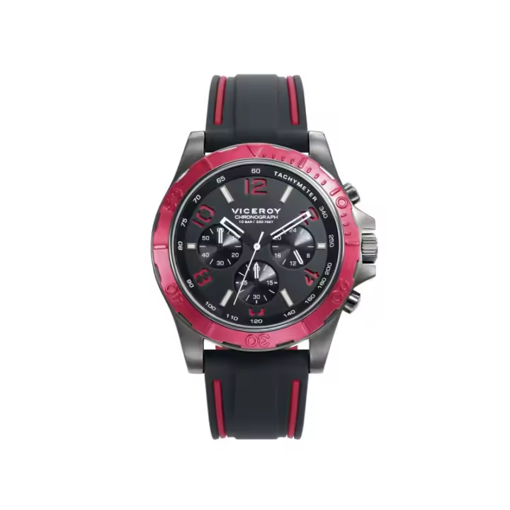 Reloj Viceroy Hombre Analógico Cronógrafo Acero Inoxidable Bisel Rojo Correa de Goma Negra/Roja - 1