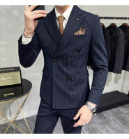 Traje Tres Piezas De Calidad Alta Con Rayas Y Color Sólido Estilo Coreano Traje Slim-fit Con Chaleco Y Pantalones Para Hombres - details 17