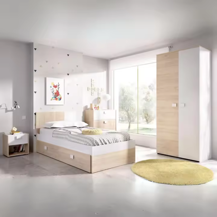 Conjunto de dormitorio Dina Pack 4 armario + cómoda + mesita + cama blanco/natural - 1