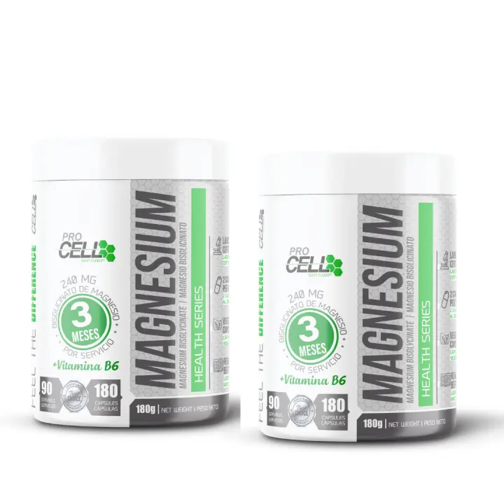 Magnesio  Pack x2 uds. Magnesio Bisglicinato (360 cápsulas / 6 meses) Procell Sport - Magnesio de Alta Absorción - Mejor Salud Muscular y Ósea, Reducción Estrés, Mejora de Sueño, Alivio Migrañas - Consumo Diario - 1