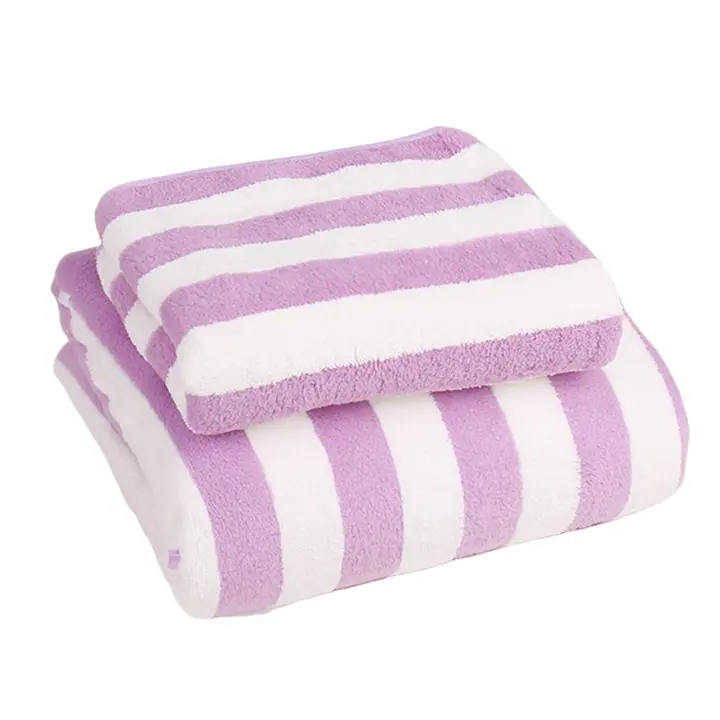 Toallas De Baño De Peluche Grande Y Suave Con Diseño Rayado Alta Absorción Rápida Para Piel Sensible Y Uso Diario - 1