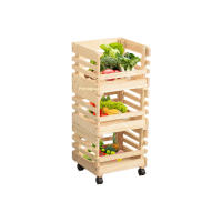 Estante para frutas y verduras de madera maciza de tres capas, apto para cocina, color madera original 35x25x65cm - details 0