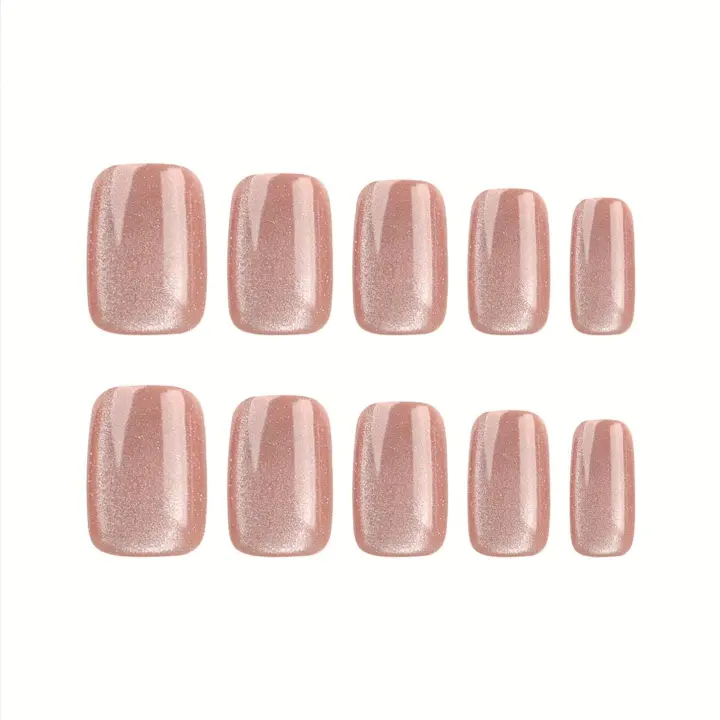 Kit de uñas postizas Cat-eye: 24 uñas postizas acrílicas de gel elegante de lujo con pegamento, reutilizables. - 1