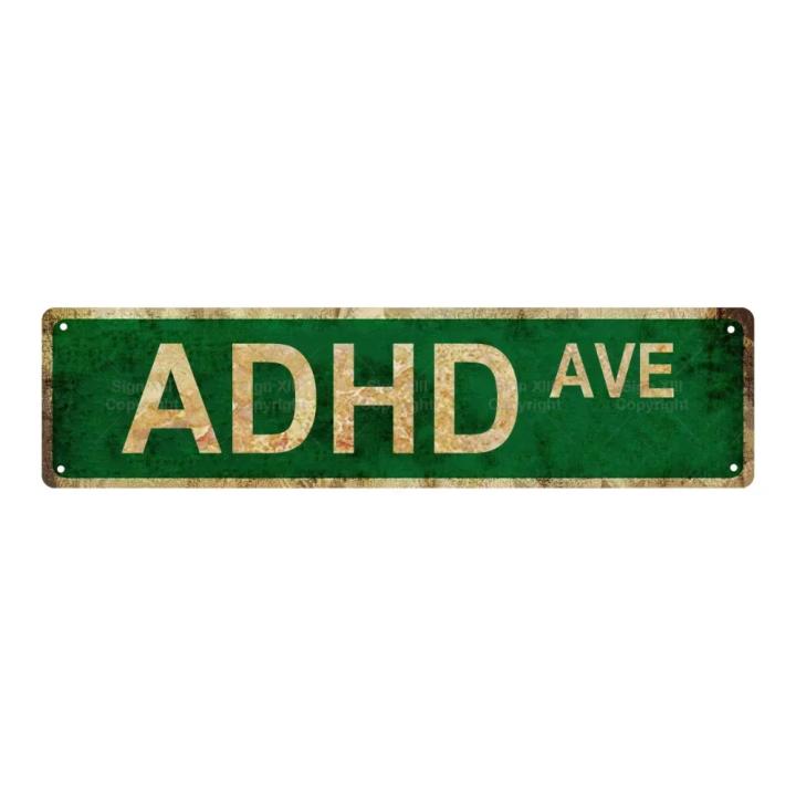 'Adhd Ave' Placa De Metal Duradera 15.75" X 3.94" Decorativa Para Hogar Bar Café Y Garage Arte Clásico Para Colgar En La Pared