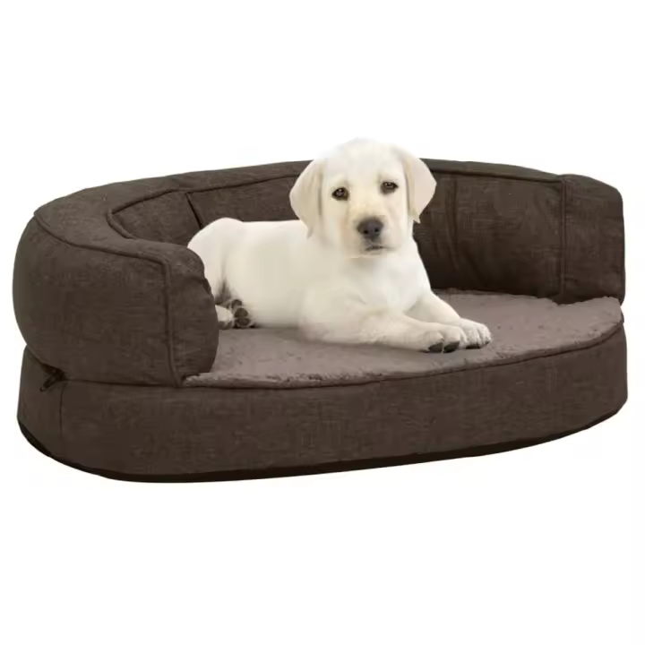 vidaXL COLCHÓN DE CAMA DE PERRO ERGONÓMICO ASPECTO LINO MARRÓN 60X42CM - 1