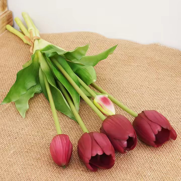 Bouquet De Tulipes Artificiales De Silicona De Alta Calidad Para Decoración De Hogar Y Bodas Toque Realista Flor De Interior Para Sala De Estar - 1