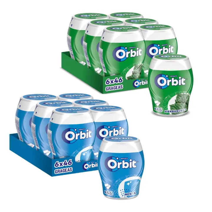 Orbit Botes Chicles Sin Azúcar de Hierbabuena y Menta en grageas, 6 x 46 uds - 1