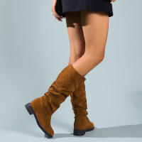Botas De Media Caña Cómodas Para Mujer Con Punta Redonda, Slip-on, Tacón Medio, Plataforma, Upper De Tela, Suela De TPR, Diseño Clásico. - details 29