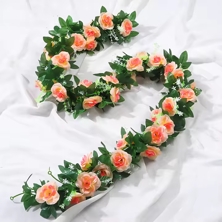 2pcs Rosas Artificiales De Seda Con Vínculo De Rattan Decoración De Pared Para Bodas Y Fiestas Adorno De Jardín Para El Hogar - 1