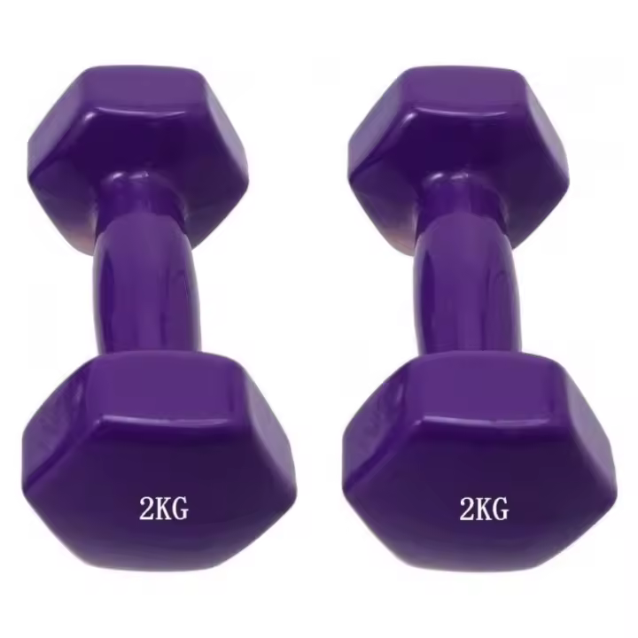 COSHANO 2x Mancuernas pesas de 2kg en vinilo suave ejercicio, gimnasia, musculación 2 Unidades Color morado - 1