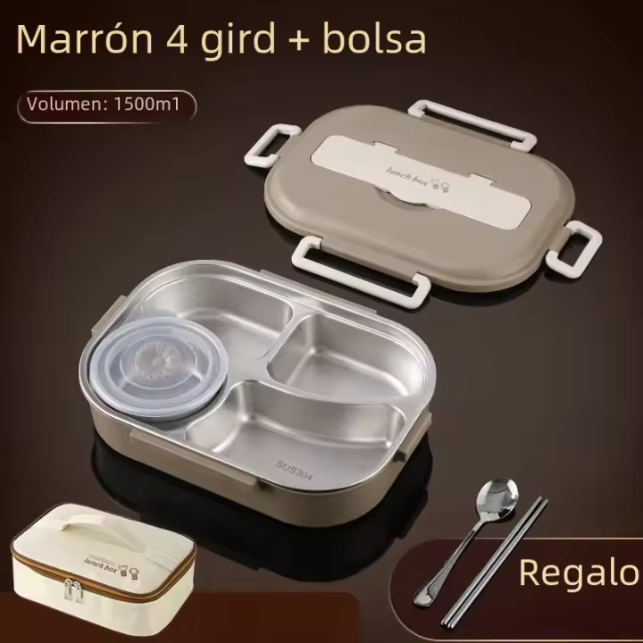 Caja de Almuerzo de Acero Inoxidable Aislada Térmica Portátil, Adecuada para Trabajadores de Oficina, Estudiantes Contenedor de Comida para Calentamiento en Microondas - 1