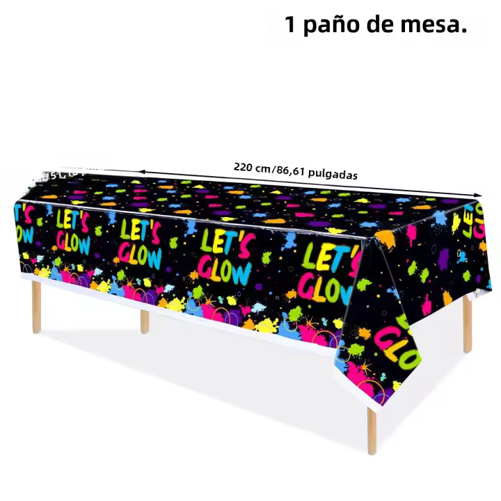 Mantel Desechable Let's Glow in the Dark Para Fiesta Neon Cubierta De Mesa Brilla Decoraciones De Cumpleaños Material De Poliéster - 1