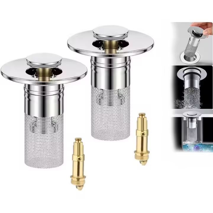 Timnamy Drenaje, tapón para fregadero de baño, recogedor de pelo, tapón para fregadero Peachloft, colador de drenaje para fregadero de baño emergente con cesta de filtro de acero inoxidable extraíble (4 unidades) - 1