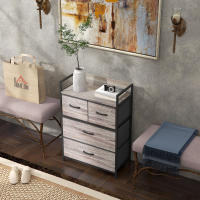 HOMCOM Cómoda con 4 Cajones de Tela Plegables, Cómoda para Dormitorio Industrial con Estante Abierto, Marco de Acero, Cajonera para Espacios Pequeños, Sala de Estar, Vestidor, Baño, Gris - details 1