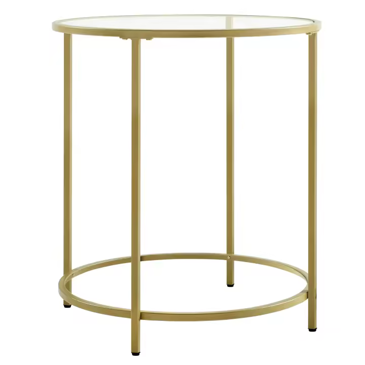 VASAGLE Mesa Auxiliar Redonda, Mesita de Noche de Cristal con Marco de Acero, Mesa de Centro Pequeña, para Salón, Balcón, Decorativo, Dorado y Transparente/Negro / Verde Laurel y Transparente /Blanco Perla y Gris Pizarra - 1