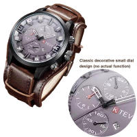Reloj Retro Para Hombre De Lujo Con Correa De Cuero PU Reloj De Pulsera Militar Táctico De Gran Dial Calendario Completo Movimiento De Cuarzo - details 16