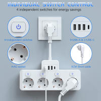 Enchufe Multicontacto EU Con 4 Salidas AC Y 3 USB Tipo C Protector Antisalpicaduras Multi Enchufe Para Oficina Hogar Viaje Color Blanco Negro - details 0