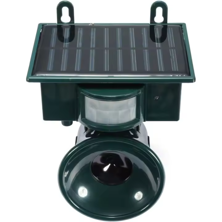 Repelente de gato ultrasónico, repelente de animales y pájaros Alarma audible y visual, carga solar o de batería, repelente impermeable, para jardín y campos, etc - 1