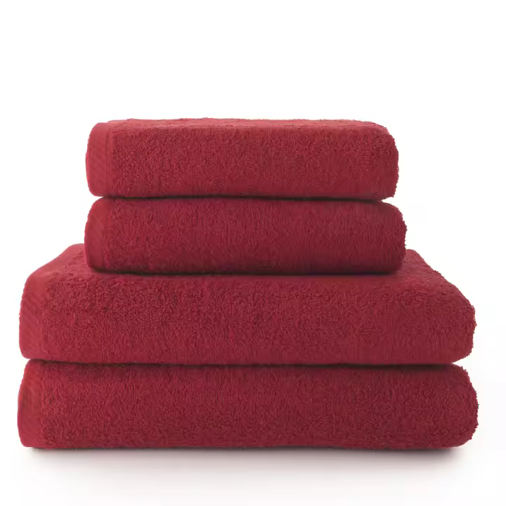 Set 4 Toallas piezas: 2 manos + 2 baño color granate, El mejor textil hogar para tu casa Fijalo - 1