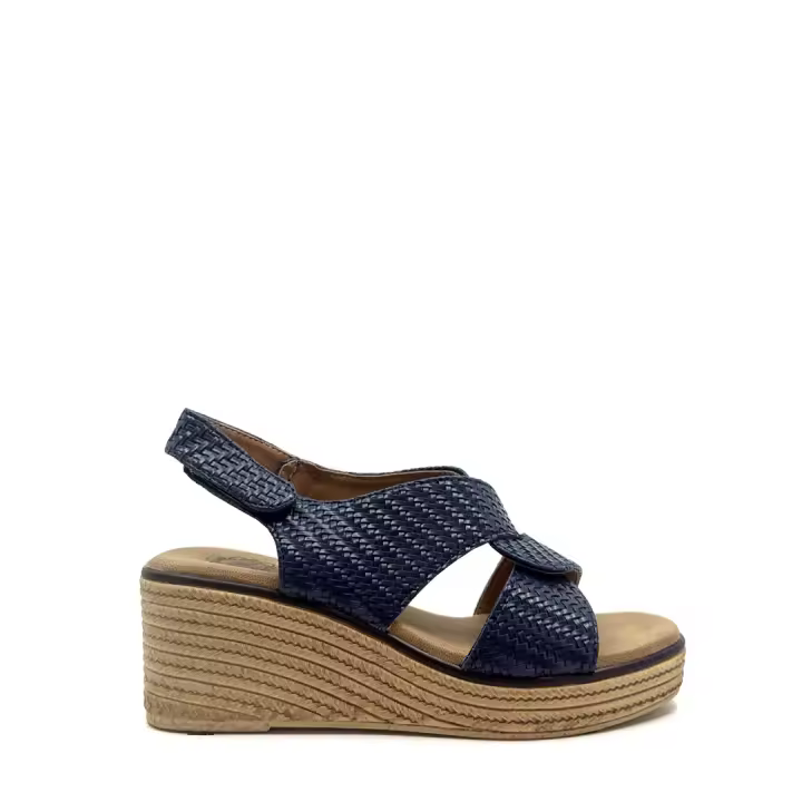 Maëlian - Sandalia Marbella - cuña con efecto yute de 6 cm de altura y plantilla almohadillada para un confort perfecto a la hora de caminar. Diseño de tiras anchas cruzadas en el empeine con grabado trenzado y cierre de velcro en la parte trasera. - 1
