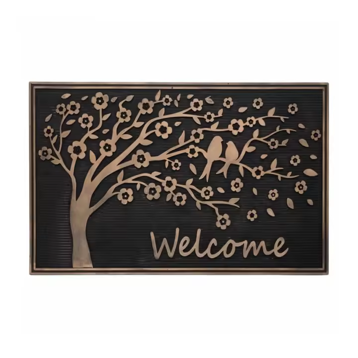 Dcasa Felpudo de Árbol de la Vida negro antideslizante de 75x45 cm - 1