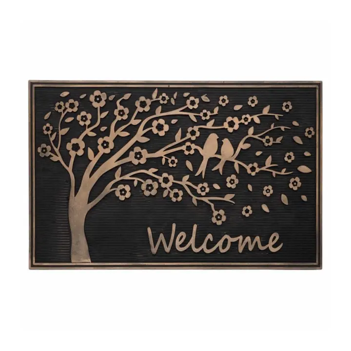 Dcasa Felpudo de Árbol de la Vida negro antideslizante de 75x45 cm - 1