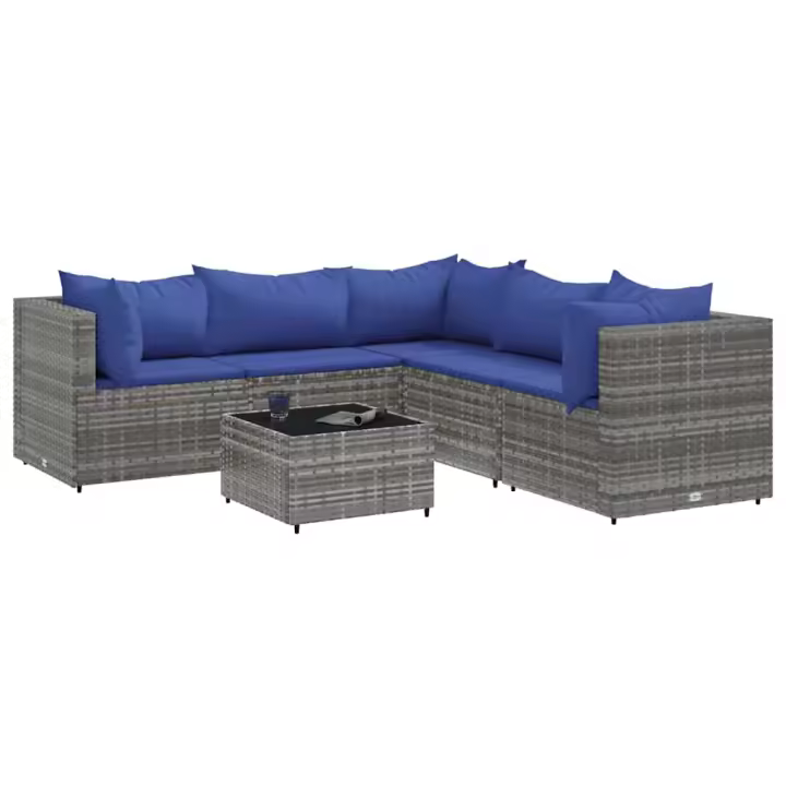 vidaXL Set de muebles de jardín 6 pzas y cojines ratán sintético gris - 1