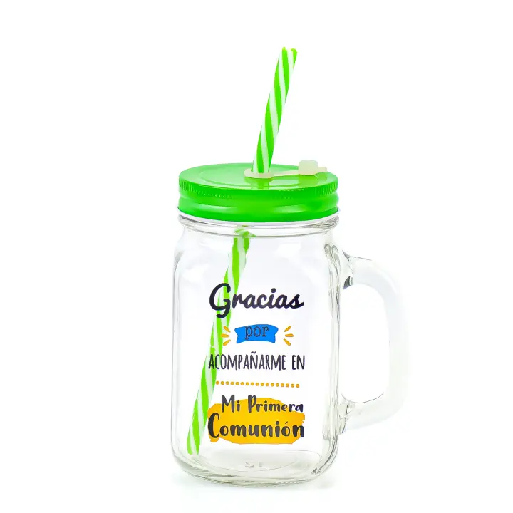 Pack de 3 a 24 unidades de Jarras de cristal, 4 colores, Detalles de comunión para los invitados, Jarra personalizada con frase especial, Diseño único, Detalles personalizados para regalos,  Regalantes.com - 1