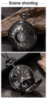 Reloj De Bolsillo Steampunk Vintage En Negro Para Hombre Y Mujer Con Números Romanos Y Cadena Colgante De Moda Unisex Regalo - details 3
