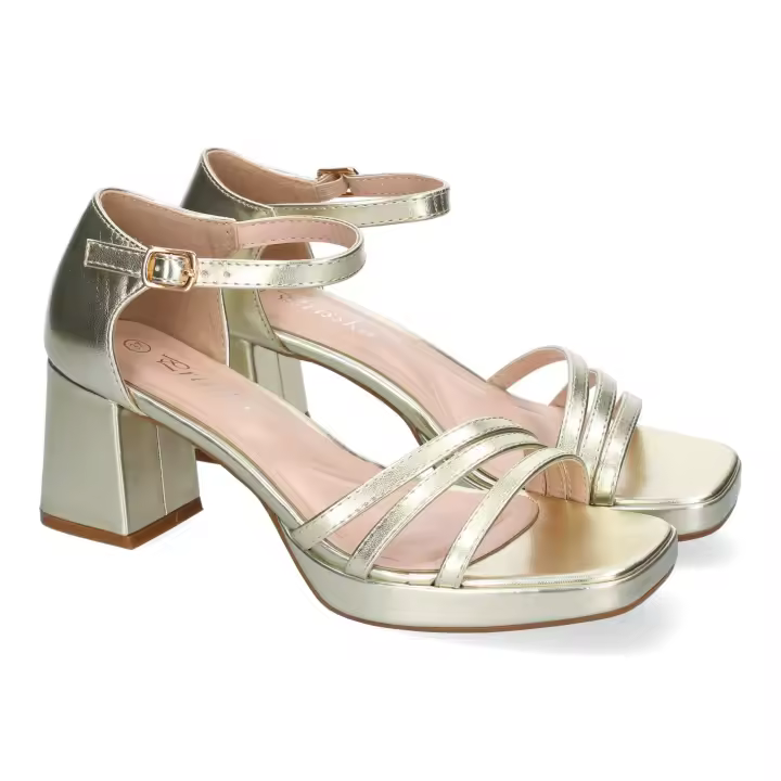 Sandalias doradas de tacón comodo para fiesta mujer WXL821 - 1