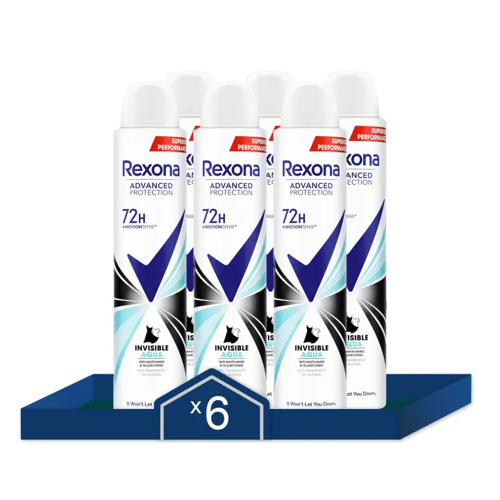 Rexona Desodorante Invisible Aqua Antitranspirante Protección Avanzada 72h 200ml - Pack de 6 - 1