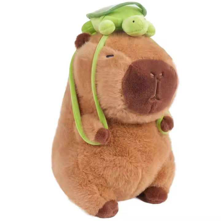 Juguete De Peluche Capybara Kawaii Con Mochila De Tortuga Para Niños Muñeco De Peluche Capibara Marrón Con Llavero De Mochila Regalos Para Niños - 1