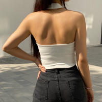 Camiseta Sin Mangas Para Mujer Estilo Estadounidense Verano 2024 Fashion Hanging Neck Diseño Casual De Poliéster Corta - details 2