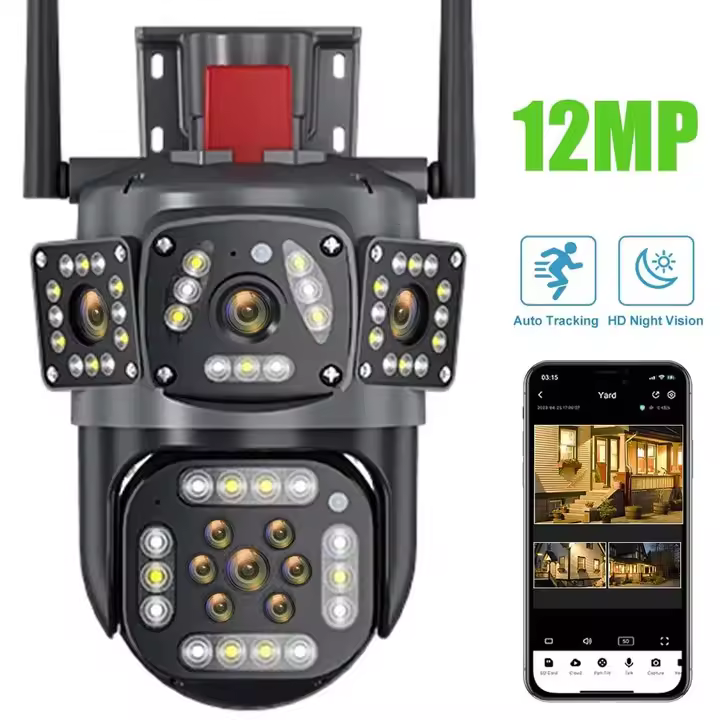 Camara vigilancia wifi interior, Cámara de Seguridad Inalámbrica para Exteriores, Cámara IP de Triple Pantalla, Seguimiento Automático, Videovigilancia CCTV, Protección del Hogar, WiFi, 6K, 12MP - 1