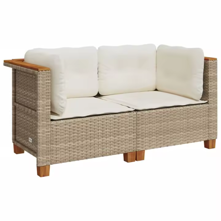 vidaXL Sofás de esquina jardín con cojines 2 uds ratán sintético beige - 1