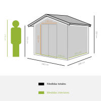 Outsunny Cobertizo de Jardín 340x386x200 cm 12,4 m²  Caseta Exterior de Acero para Almacenamiento de Herramientas con Puertas Correderas y Ventilaciones - details 2