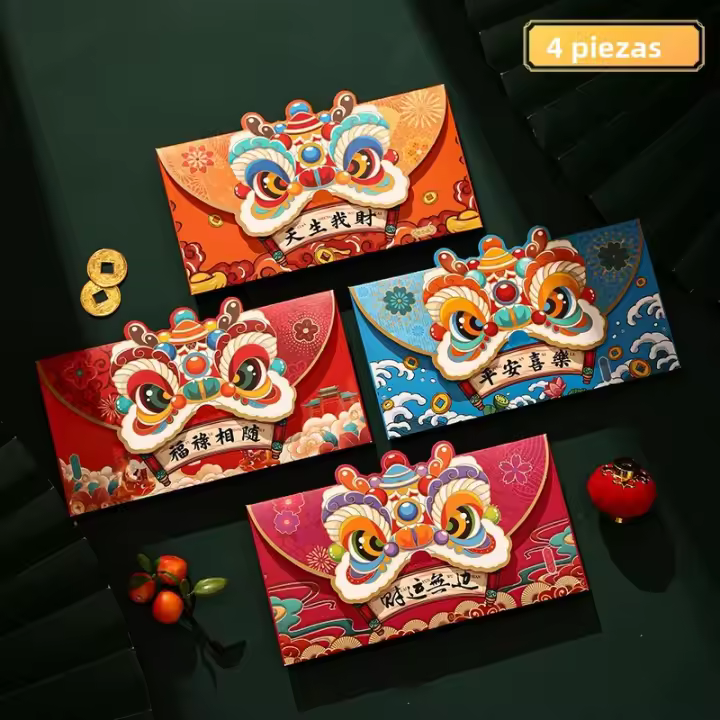 4PCS Envolventes Rojos Para El Año Nuevo Chino 2024 Decorativos Y Para Recibir Dinero Decoración Del Año Del Dragón - 1
