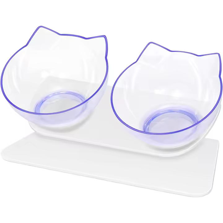 Cuenco transparente para Gatos, Cuenco Doble ajustable con soporte Elevado, Agua y Comida previene Las - 1